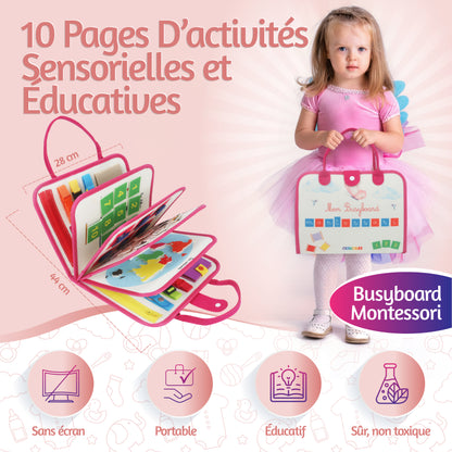 BusyBoard Montessori BETOTZ® – Livre d'Activités Éducatif 10 Pages – Éveil Sensoriel & Autonomie – 2 à 6 Ans – Compagnon de Voyage Silencieux