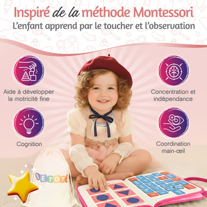 BusyBoard Montessori BETOTZ® – Livre d'Activités Éducatif 10 Pages – Éveil Sensoriel & Autonomie – 2 à 6 Ans – Compagnon de Voyage Silencieux