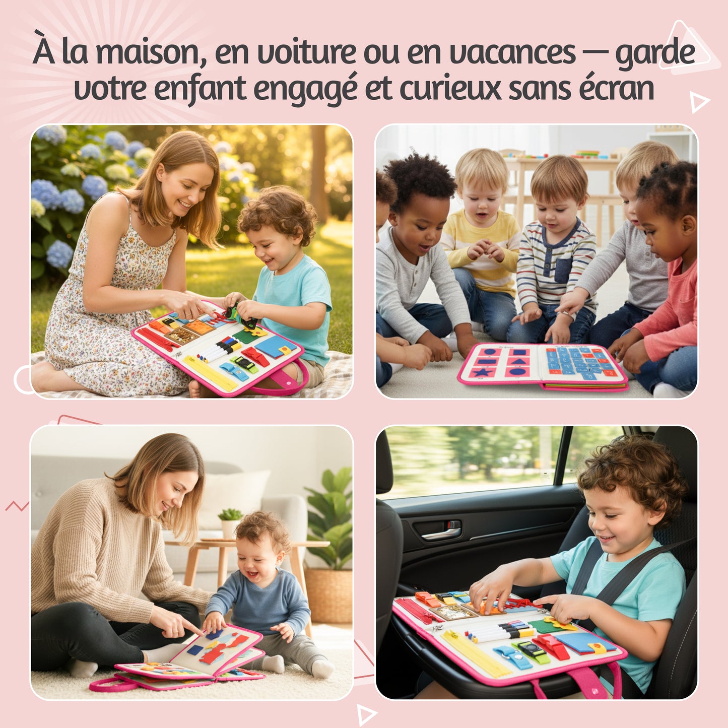 BusyBoard Montessori BETOTZ® – Livre d'Activités Éducatif 10 Pages – Éveil Sensoriel & Autonomie – 2 à 6 Ans – Compagnon de Voyage Silencieux