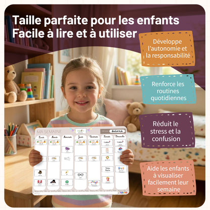 Semainier Enfant Magnétique BETOTZ® – 160 Aimants – Planning Semaine Montessori – Routine & Autonomie Dès 3 Ans